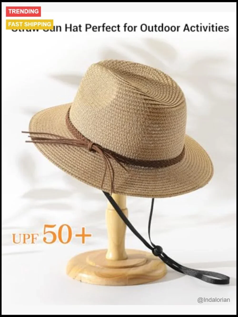 UPF 50+ Packable Sun Straw Fedora Hat with Chin Strap